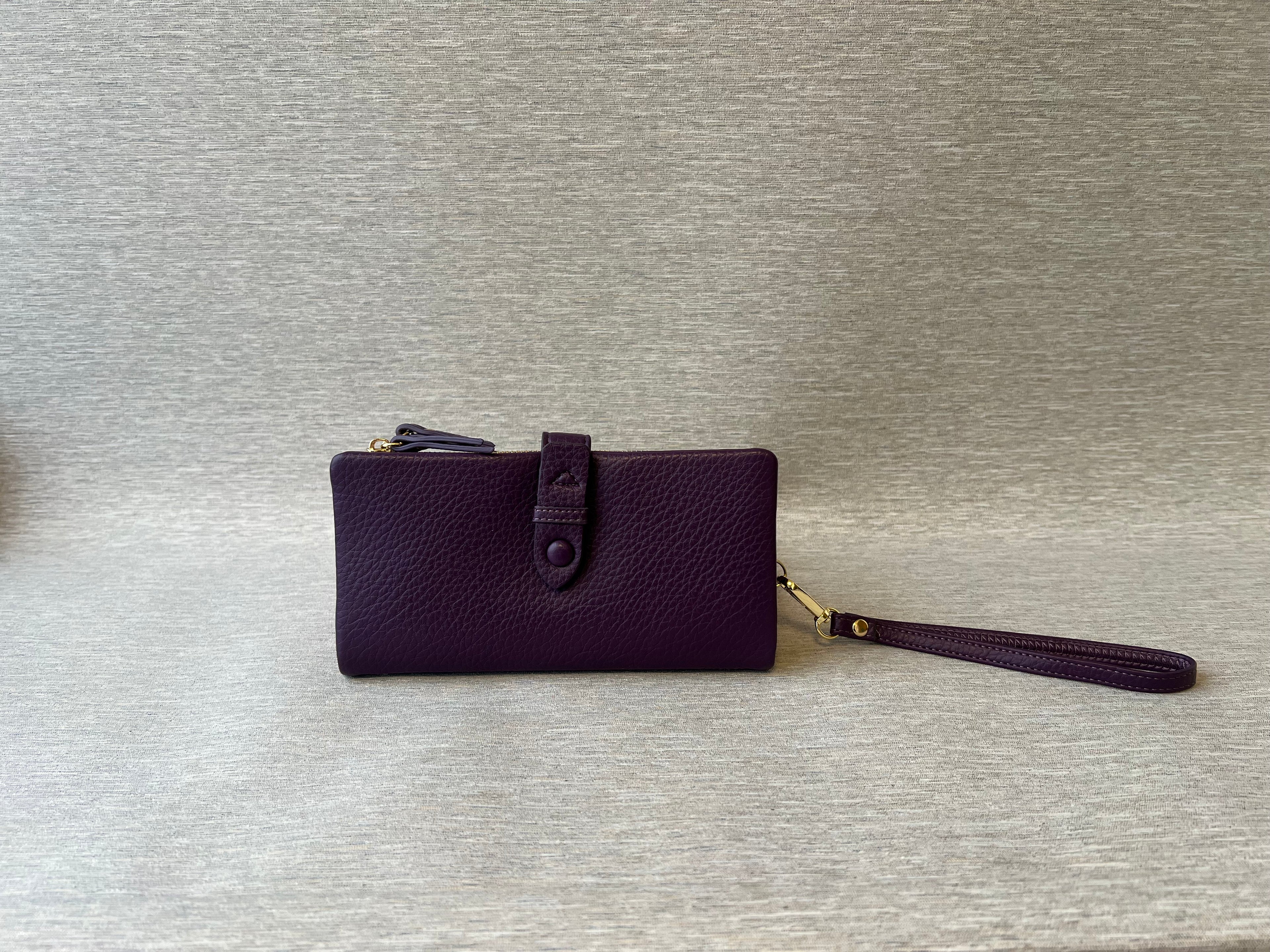 Textured Leather Wallet with Wrist Strap