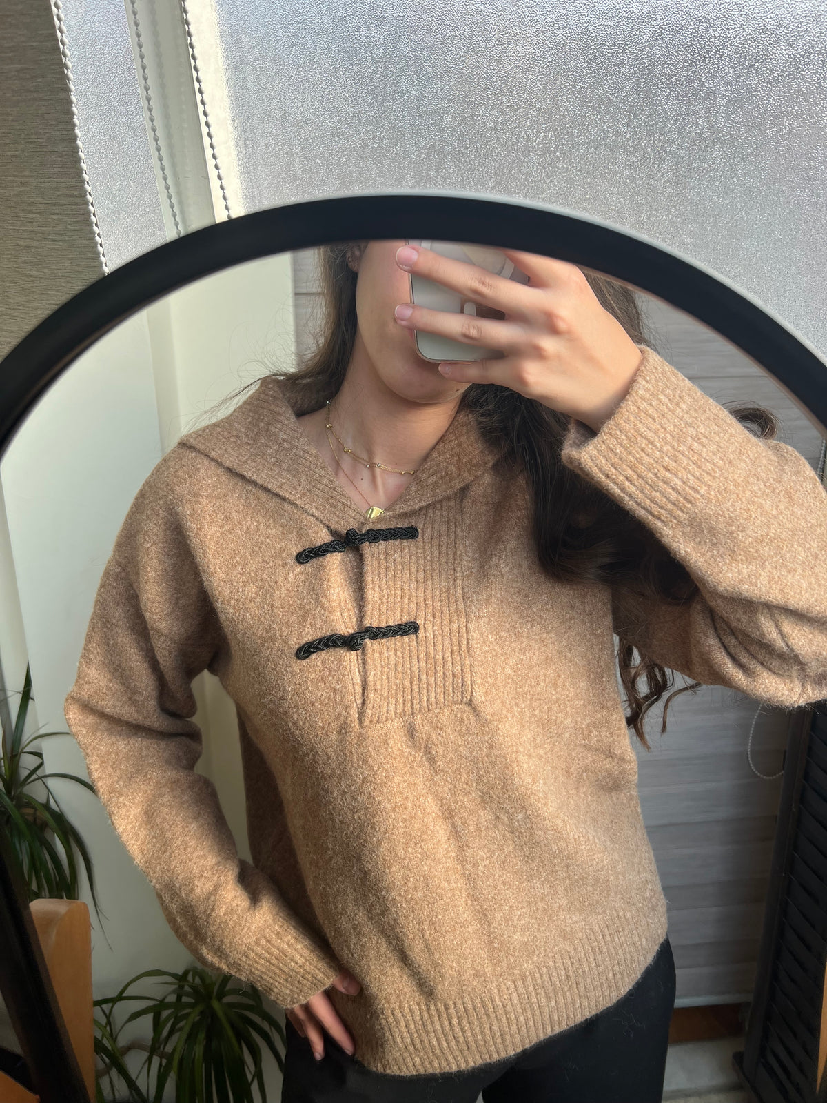 Coffee Toggle-Collar Knit Pullover