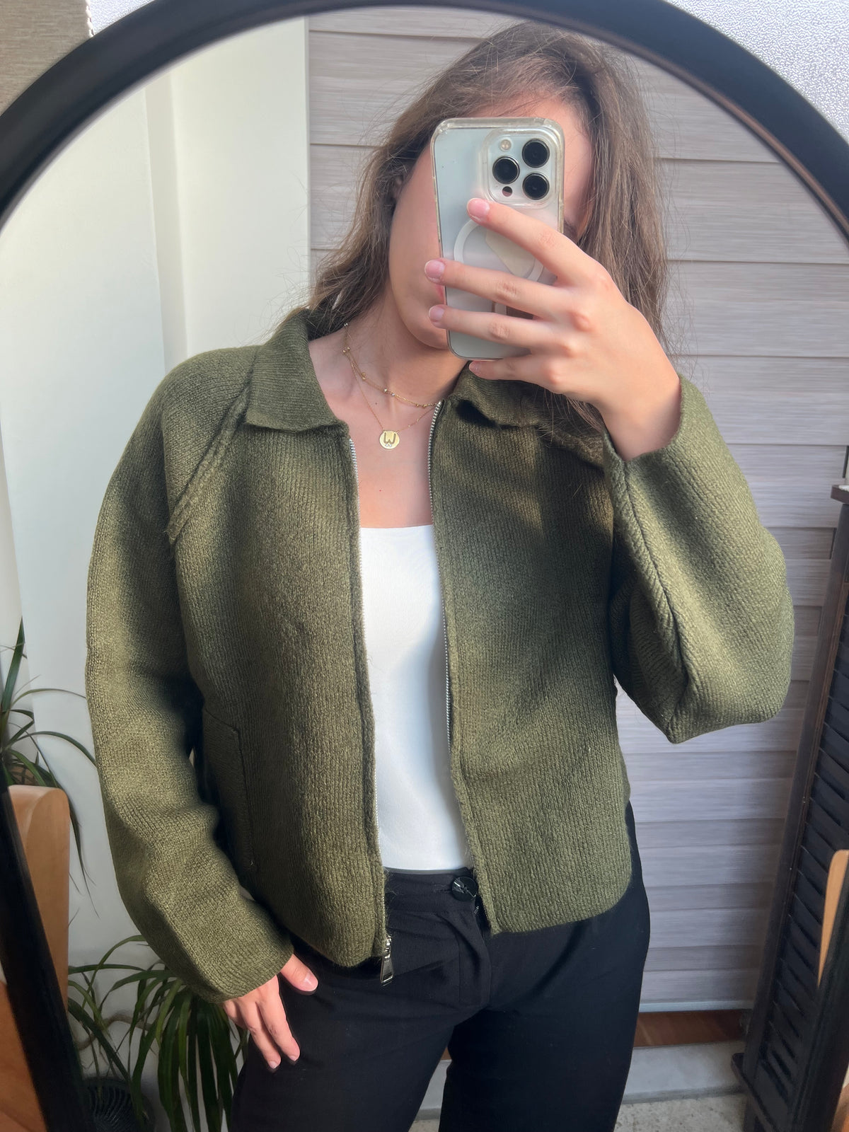Collared Zip-Up Knit Cardigan