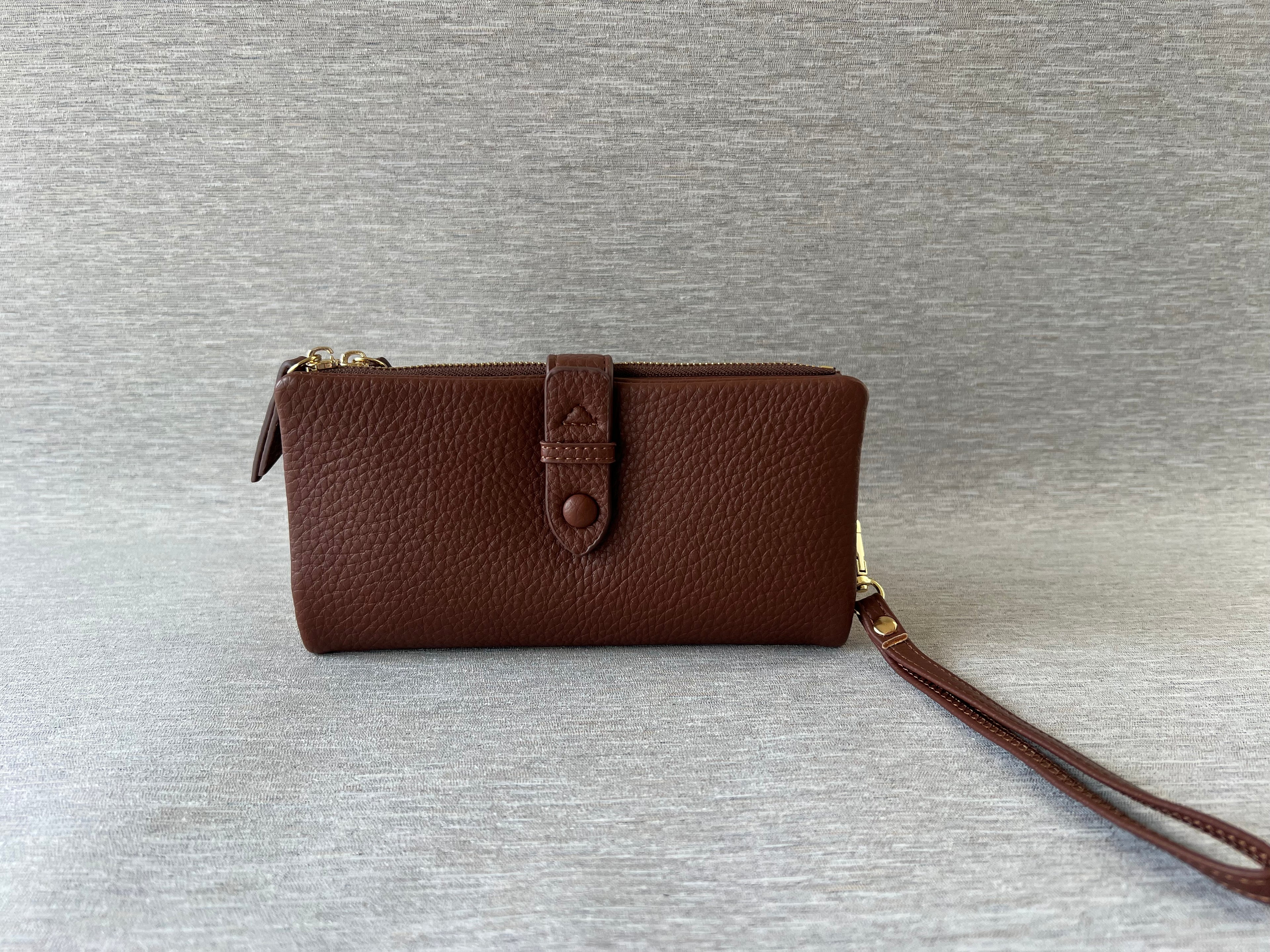 Textured Leather Wallet with Wrist Strap
