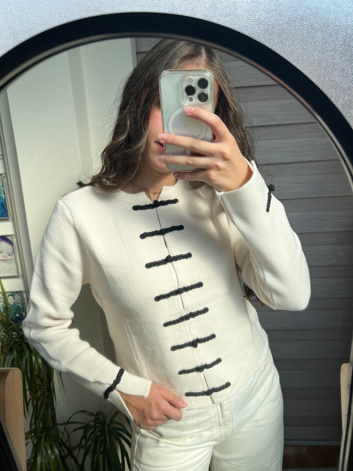 Contrast Bow Knit Cardigan