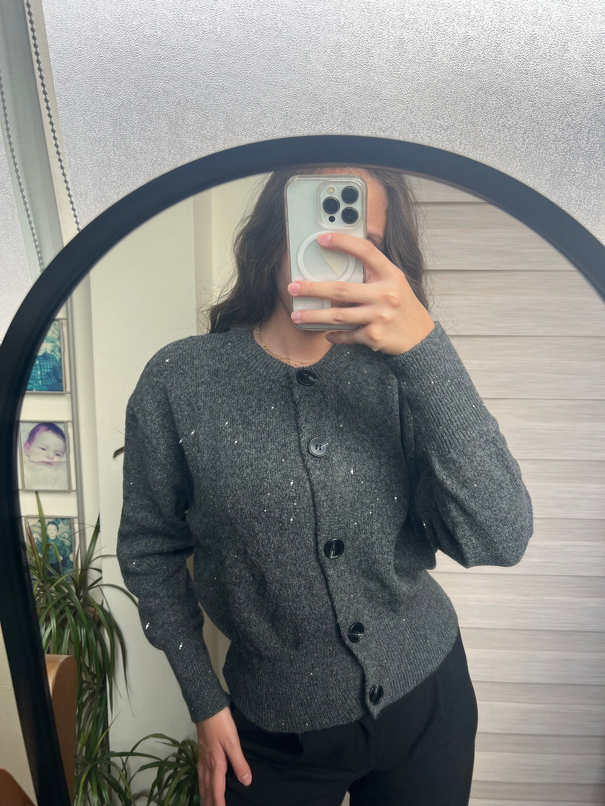 Sparkle Button-Up Knit Cardigan