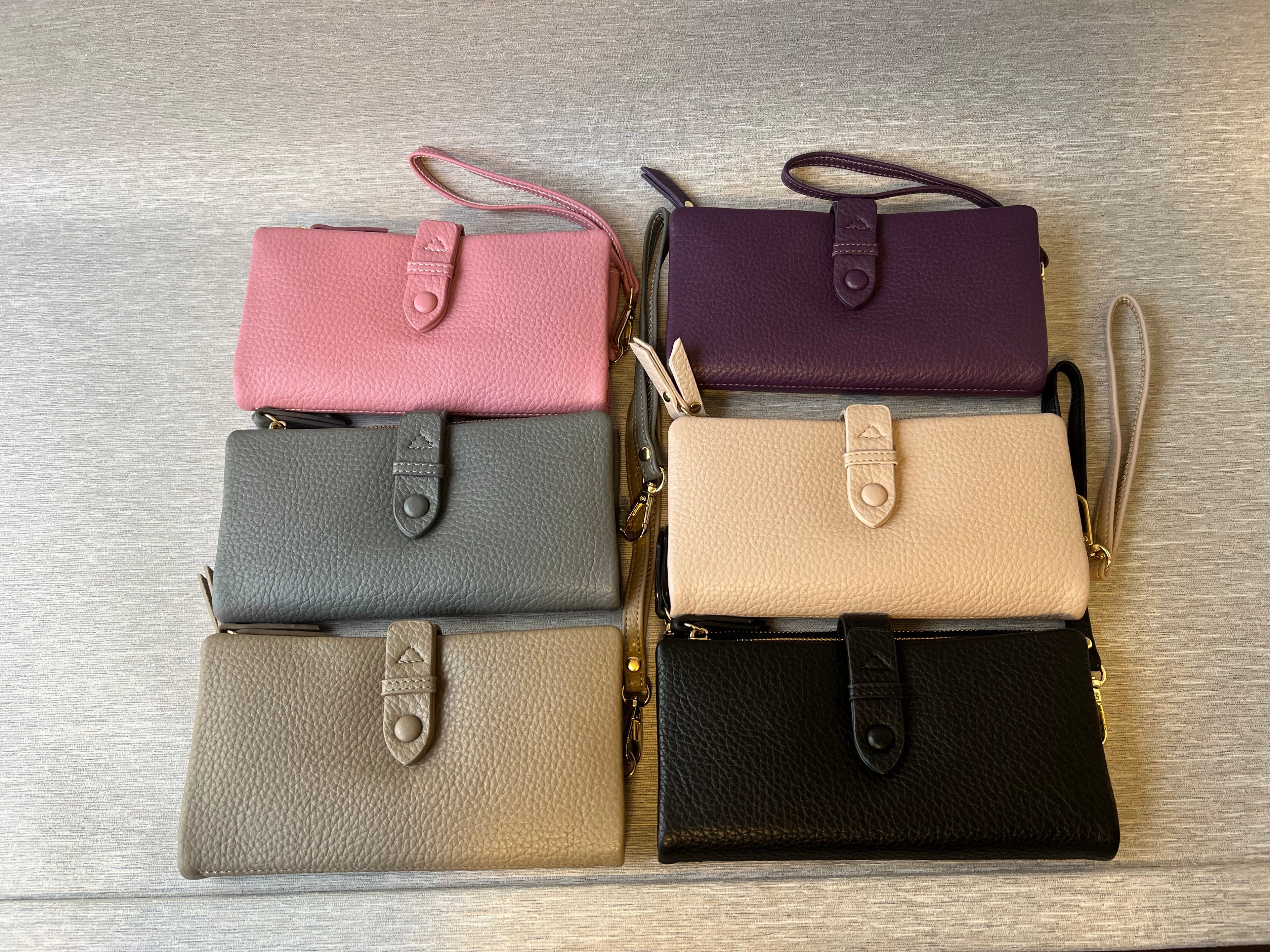 Textured Leather Wallet with Wrist Strap