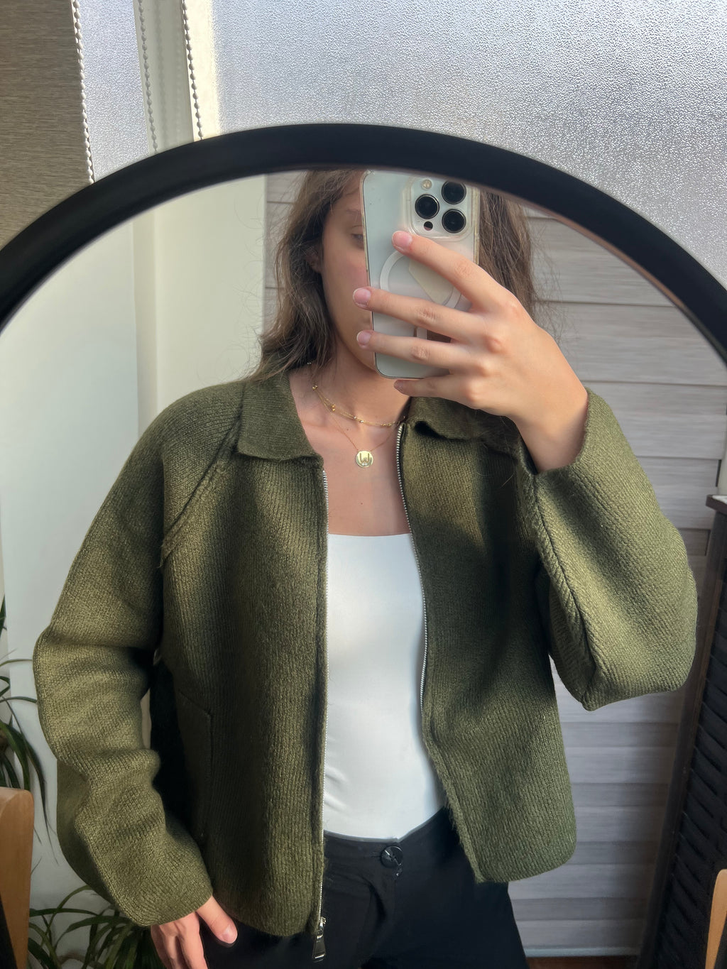 Collared Zip-Up Knit Cardigan