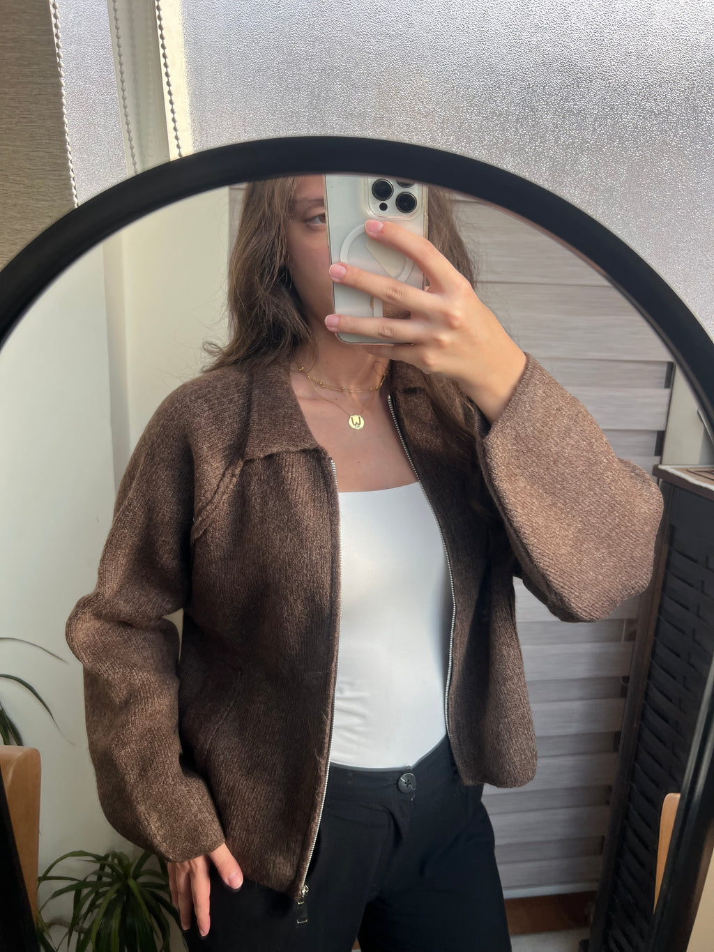 Collared Zip-Up Knit Cardigan