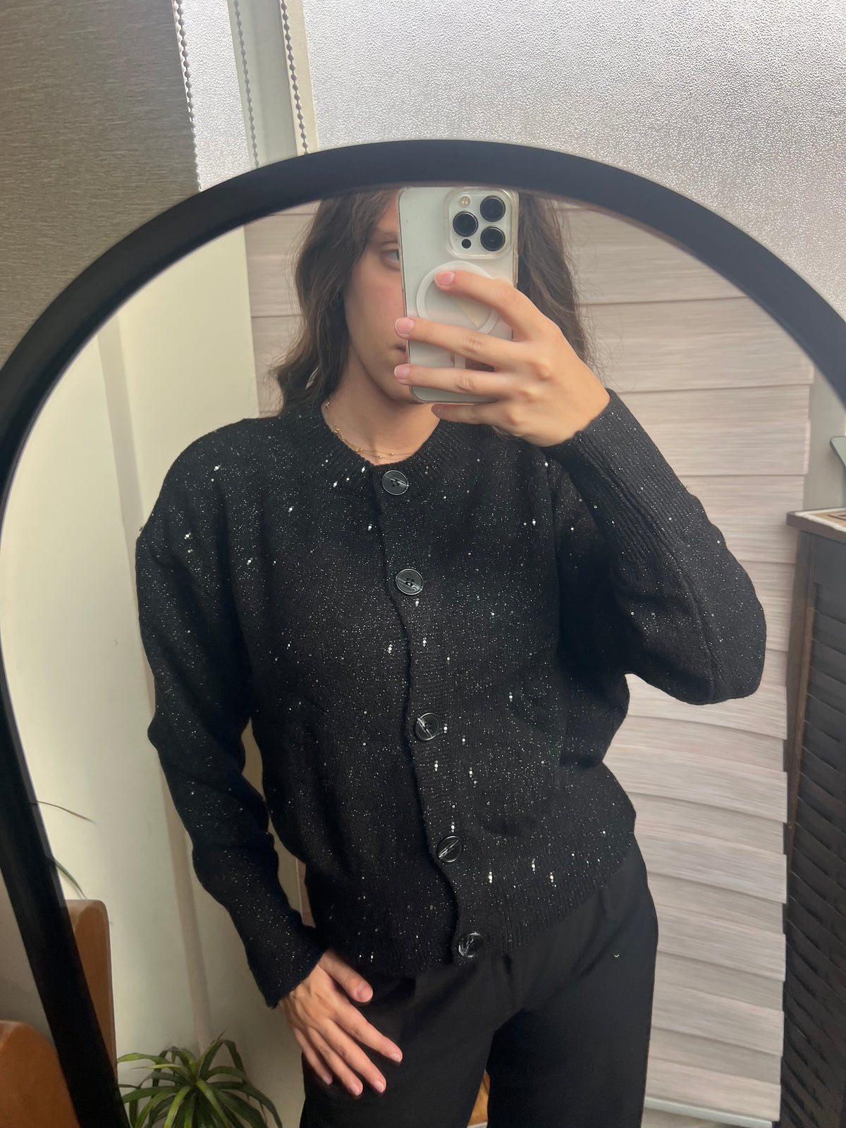 Sparkle Button-Up Knit Cardigan