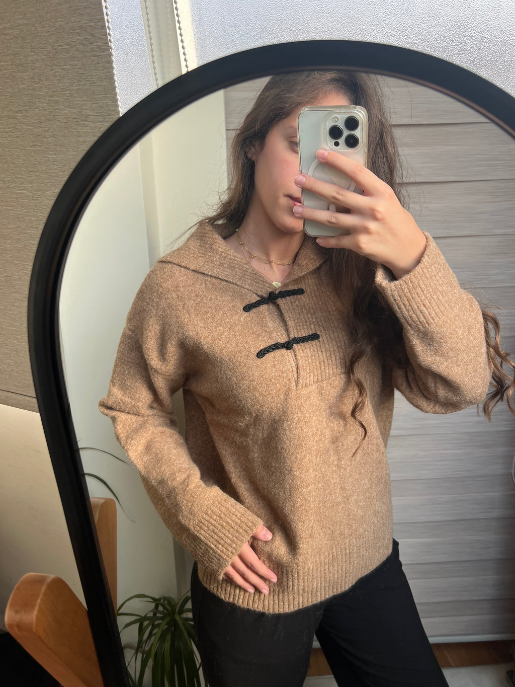 Coffee Toggle-Collar Knit Pullover