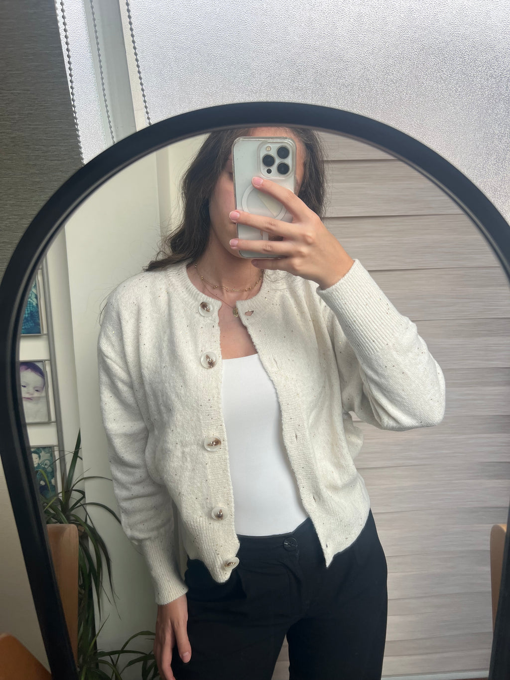 Sparkle Button-Up Knit Cardigan