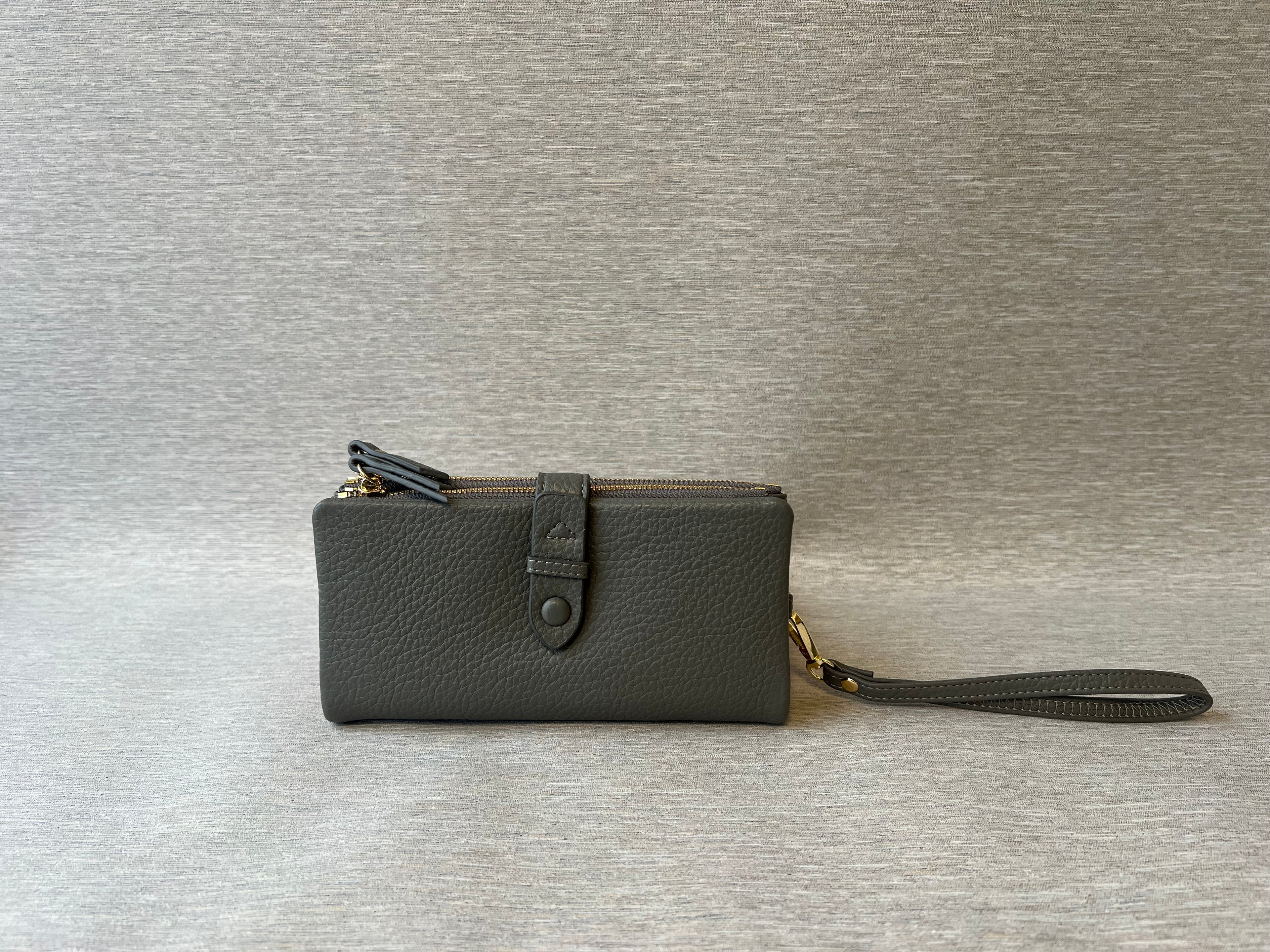Textured Leather Wallet with Wrist Strap