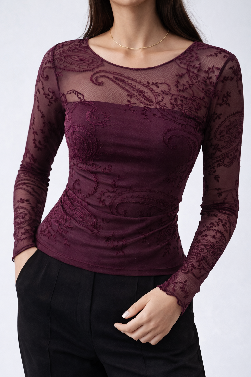 Paisley Mesh Long Sleeve Top