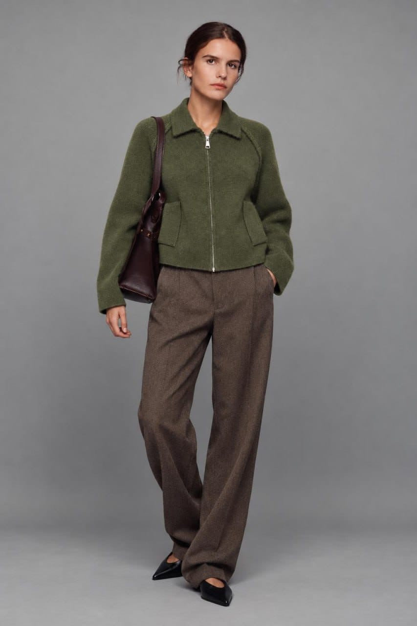 Collared Zip-Up Knit Cardigan