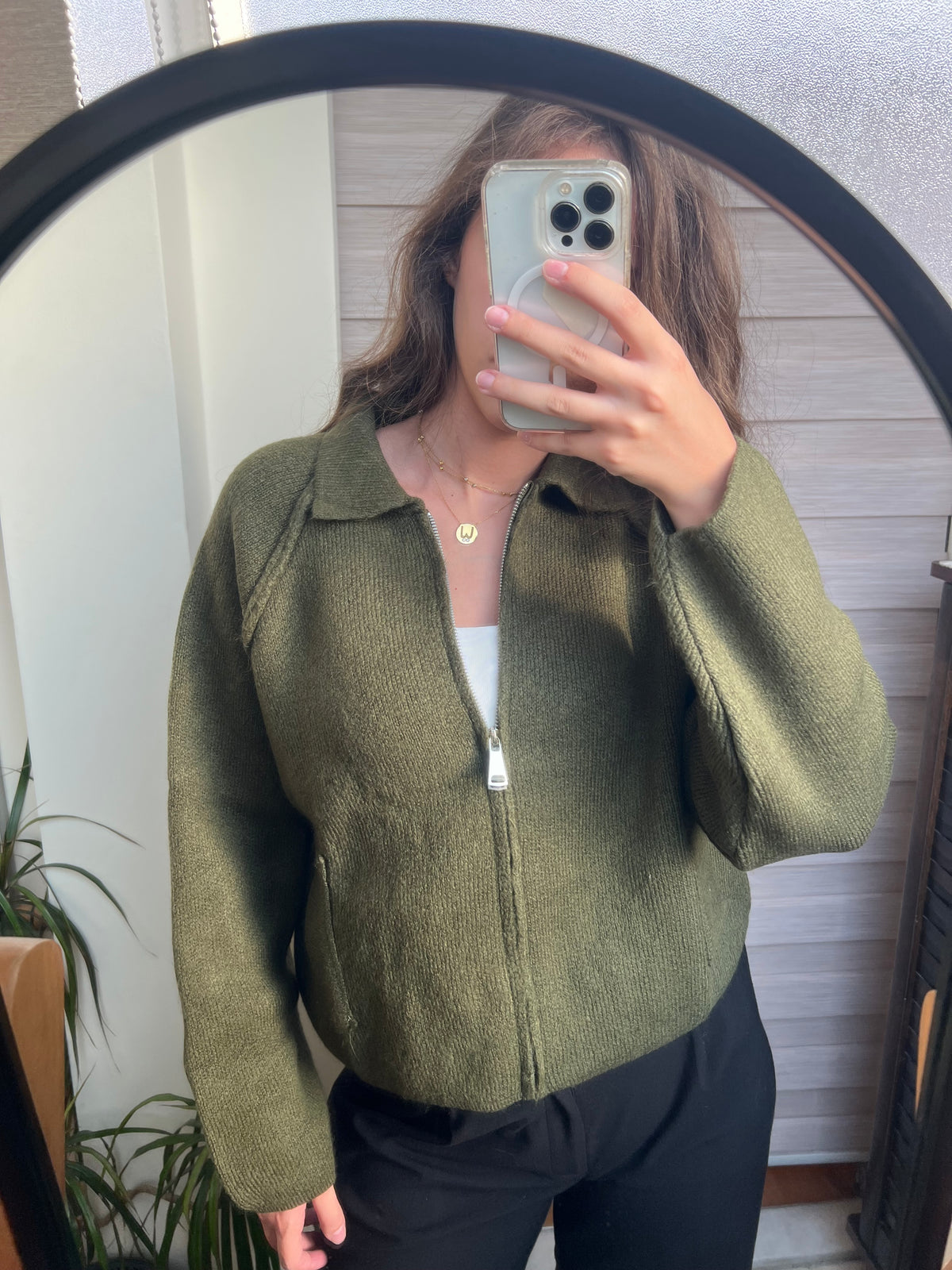 Collared Zip-Up Knit Cardigan