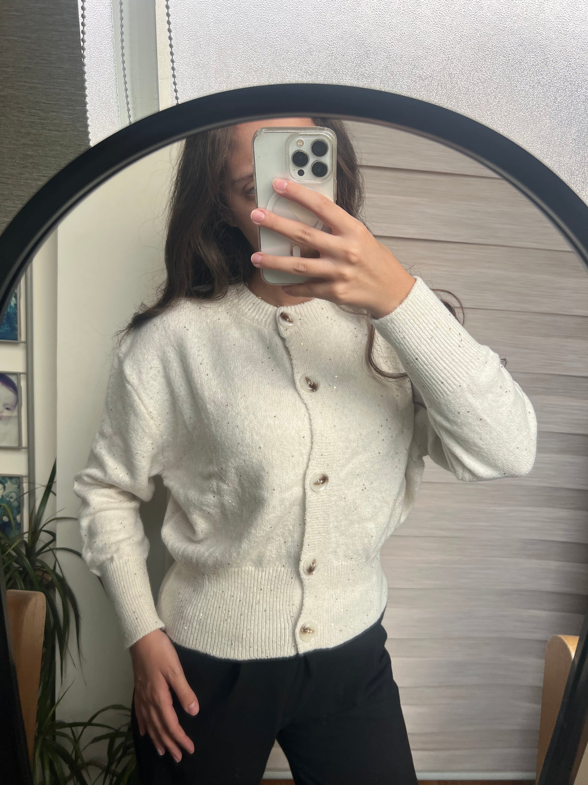 Sparkle Button-Up Knit Cardigan
