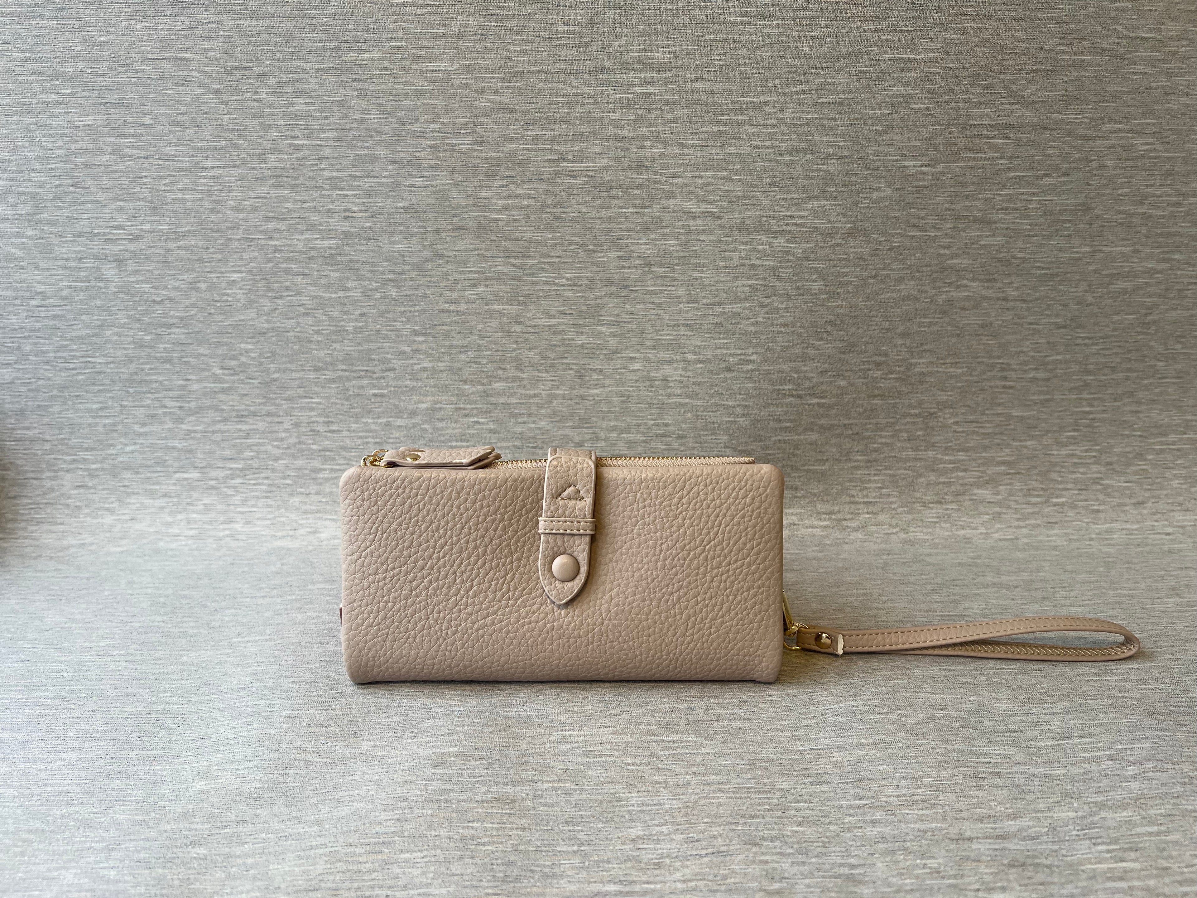 Textured Leather Wallet with Wrist Strap