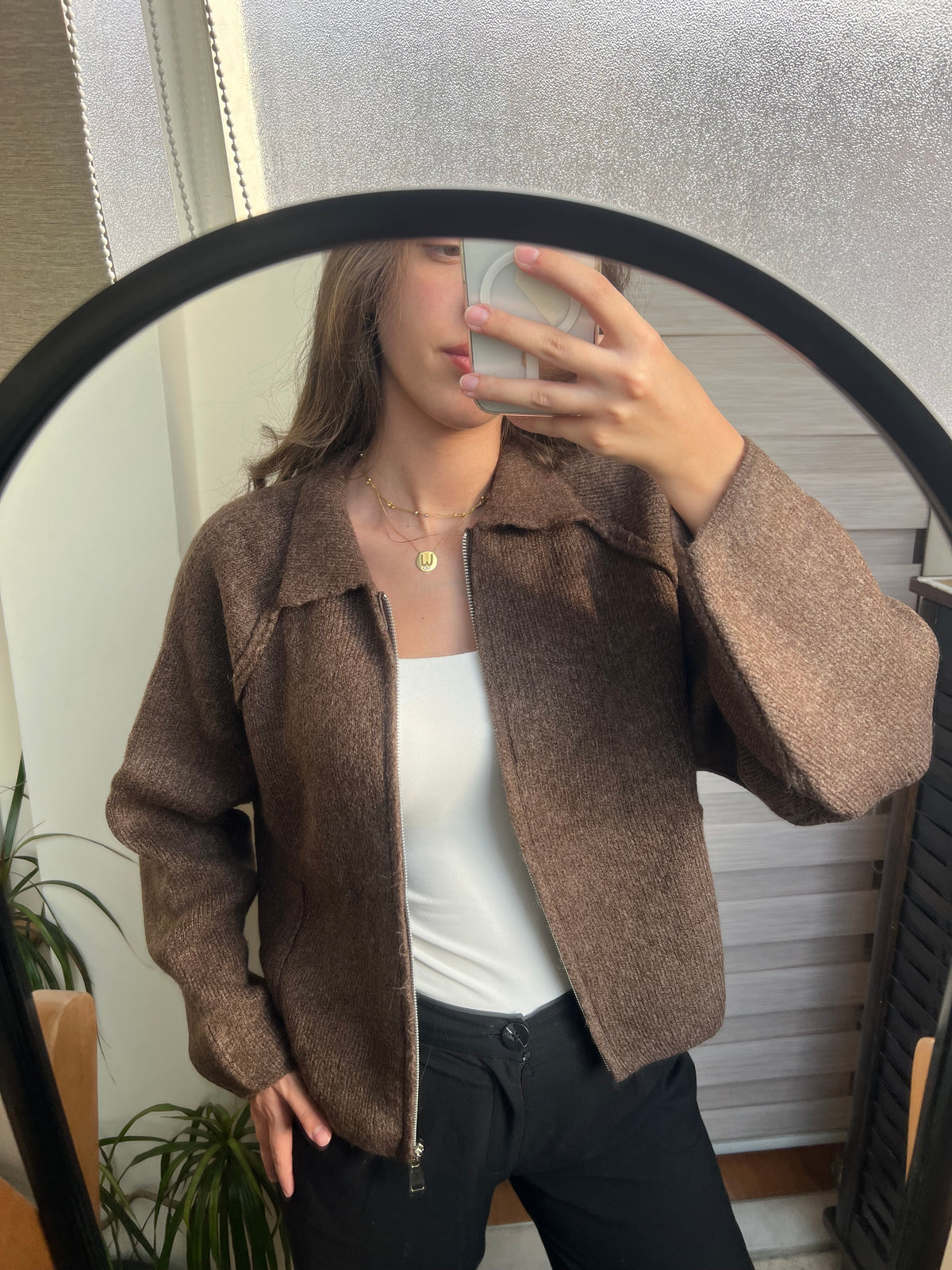 Collared Zip-Up Knit Cardigan