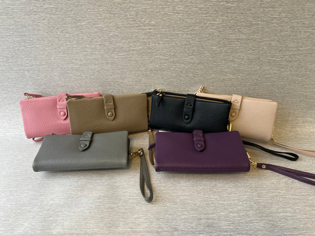 Textured Leather Wallet with Wrist Strap