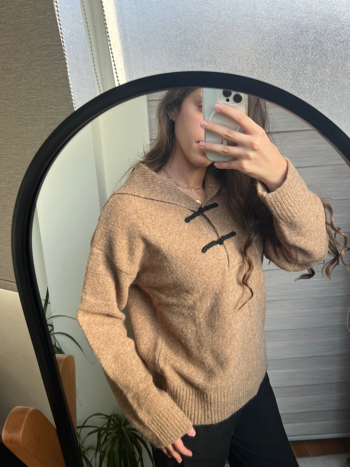 Coffee Toggle-Collar Knit Pullover