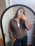 Collared Zip-Up Knit Cardigan